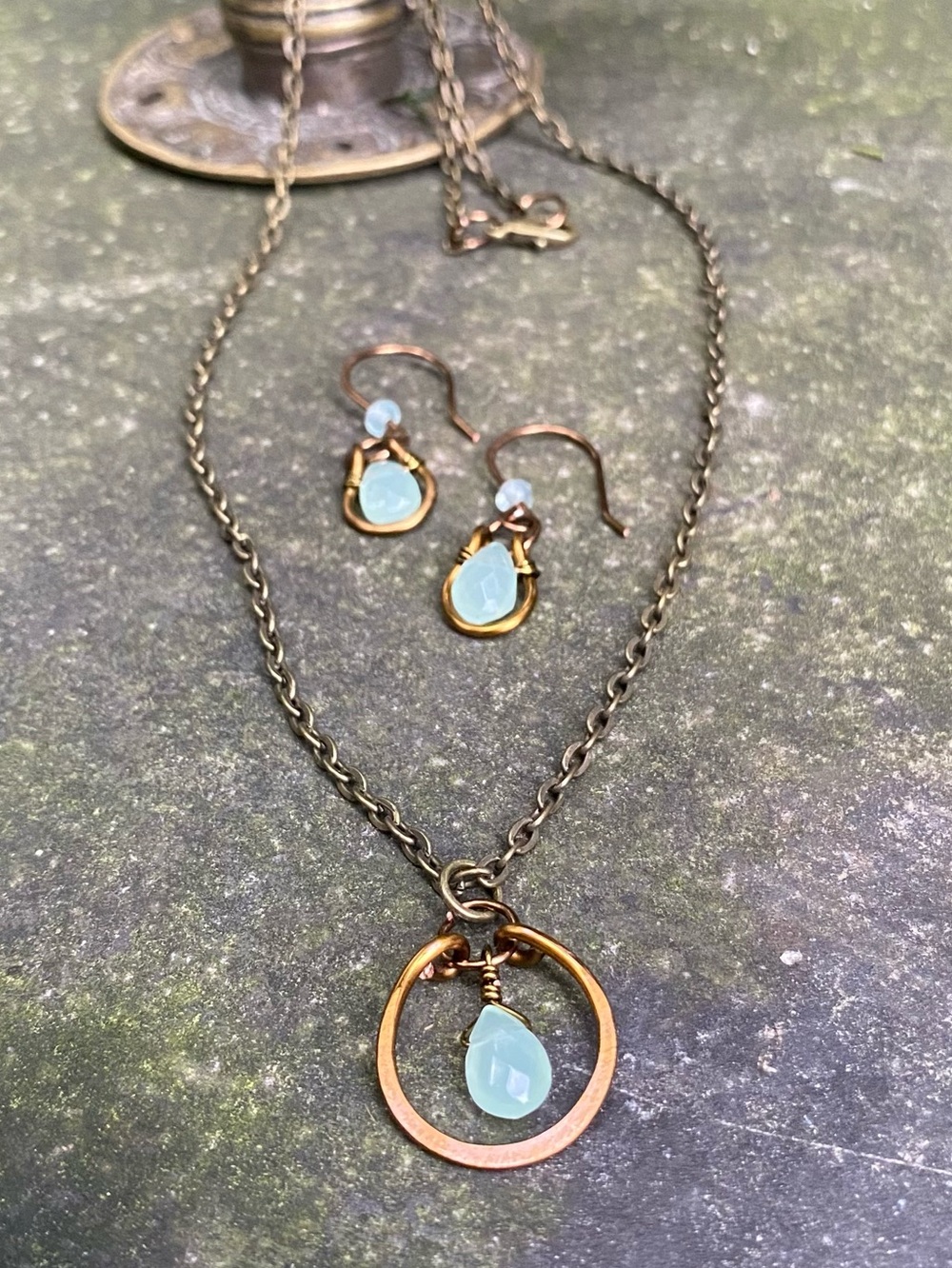 Aqua Chalcedony Necklace and Earrings